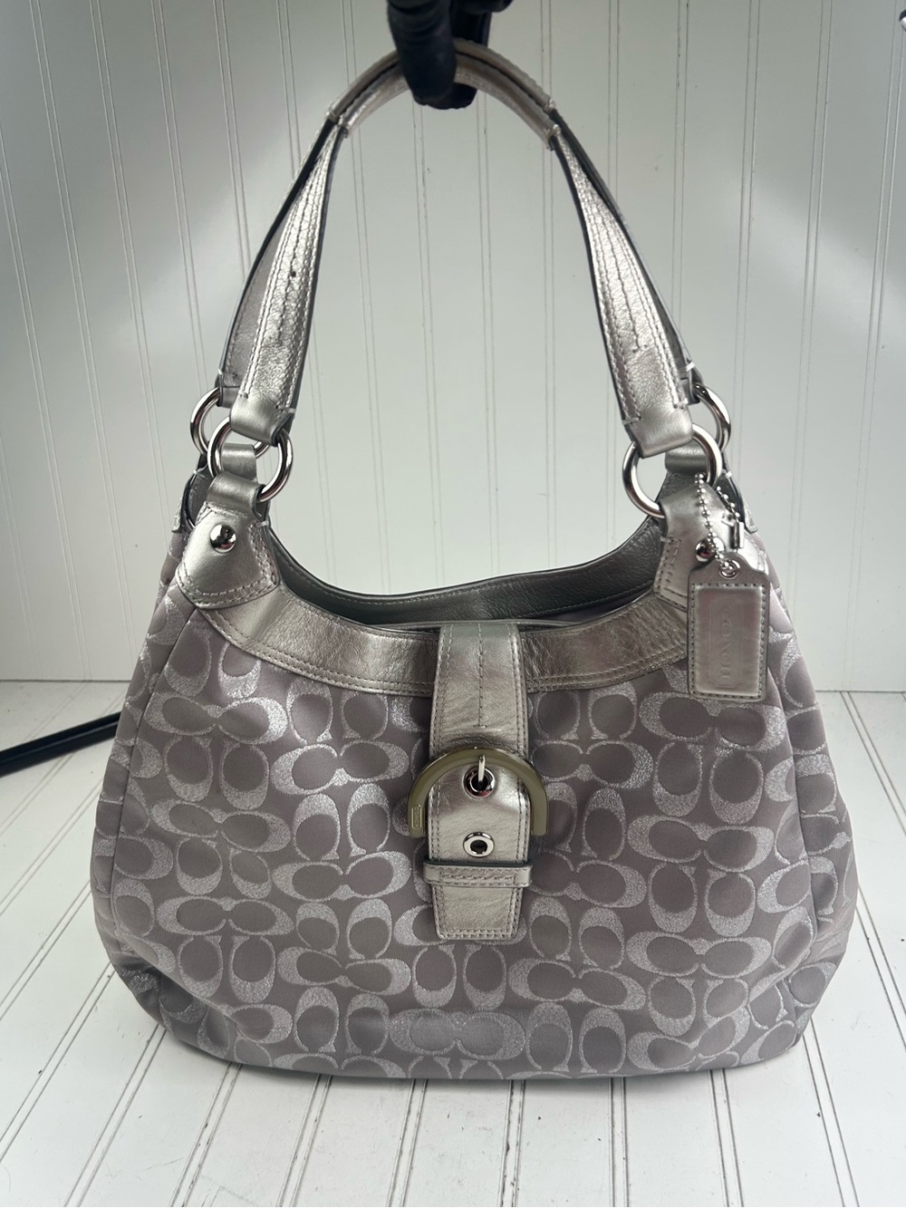 Coach Y2K Vintage Soho Signature Metallic Silver Sate… - Gem